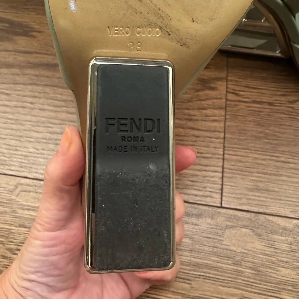 Fendi Green Slingback Heels with Silver Accents
